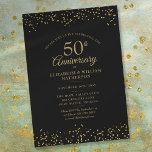 Convite 50º aniversário do casamento Black Dourado Confett<br><div class="desc">Apresentando delicado confete de poeira de ouro sobre fundo preto. Personalize com seus detalhes especiais de cinquenta anos de ouro na tipografia elegante do roteiro dourado. Projetado por Thisnotme©</div>