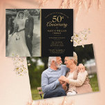 Convite 50º aniversário do casamento Dourado Black 2 Foto<br><div class="desc">Personalize com sua foto favorita de casamento e seus detalhes especiais de comemoração do aniversário de casamento do ouro 50 em tipografia de ouro em chic em um fundo preto. O reverso apresenta uma segunda foto especial. Projetado por Thisnotme©</div>