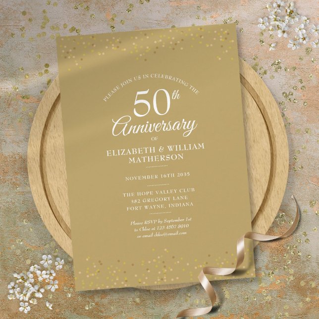 Convite 50º aniversário do casamento Dourado Poeira Confet (50th Anniversary Wedding Gold Dust Confetti Invitation)