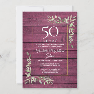 Convite 50º Aniversário do Casamento Greenery Rustic Red W