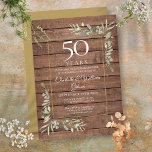 Convite 50º Aniversário do Casamento Greenery Rustic Wood<br><div class="desc">Apresentando um delicado verde-jardim de aquarela em um fundo de madeira rústico,  este convite de aniversário de na moda pode ser personalizado com suas informações especiais de comemoração de 50 anos,  com um ouro no sentido inverso. Projetado por Thisnotme©</div>