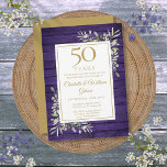 Convite 50º Aniversário do Casamento Madeira Roxa Greenery<br><div class="desc">Apresentando um delicado verde-jardim de aquarela em um fundo rústico de madeira roxa,  este convite de na moda pode ser personalizado com suas informações especiais de comemoração de 50 anos,  com um ouro no sentido inverso. Projetado por Thisnotme©</div>