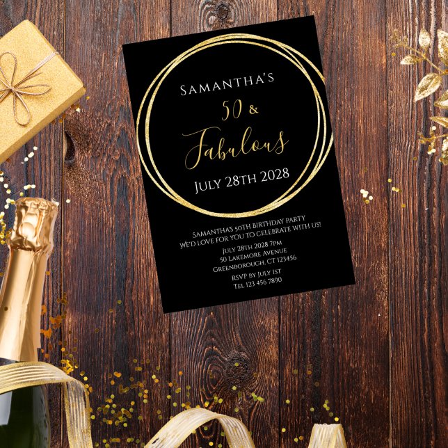 Convite 50º Aniversário do Dia de Aniversário Dourado Negr (Criador carregado)