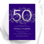 Convite 50º aniversário do Elegante Purple Silver<br><div class="desc">Elegante convite de aniversário prateado roxo 50º. Design feminina moderna personalizável,  com sotaques botânicos rosas e prata brilhante fraca. Simples cartão de convite floral perfeito para uma comemoração de um na moda. Personalize com seus próprios detalhes. Impressos convites Zazzle ou modelo de impressão digital instantânea para download.</div>