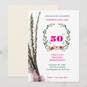 Convite 50º Aniversário do Elegante Verde e Rosa Floral