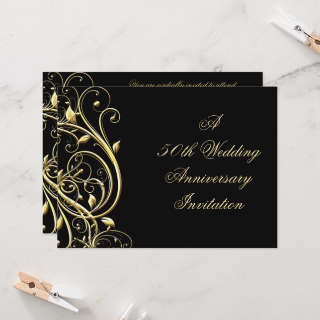 Convite 50º Aniversário do Flourish Dourado Negro (Frente/Verso In Situ)