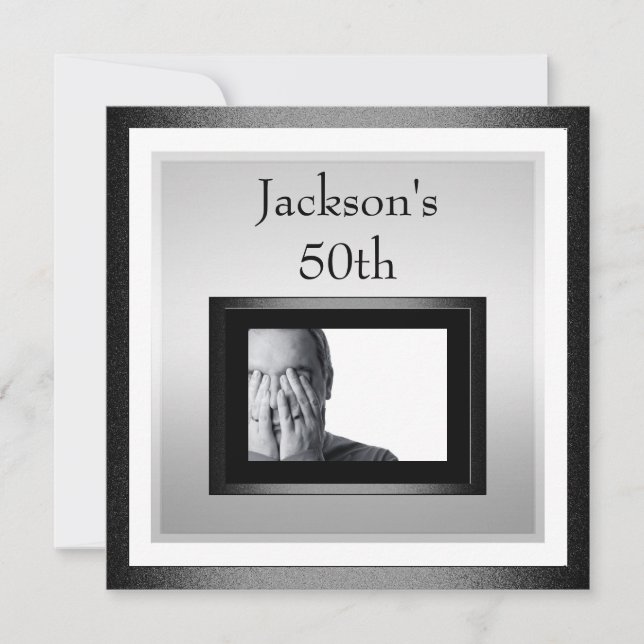 Convite 50º Aniversário do Homem, White Silver Black Foto  (Frente)