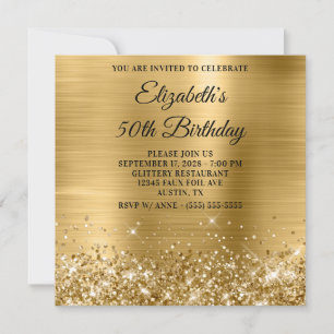 Convite 50º Aniversário do Metálico Dourado Glittery