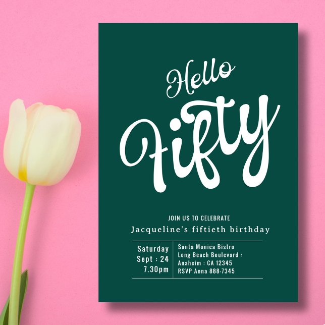 Convite 50º Aniversário do Moderno Branco Verde (Criador carregado)