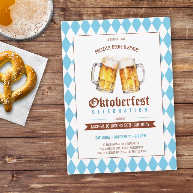 Convite 50º aniversário do Oktoberfest Beer Party (Oktoberfest Beer Party 50th Birthday Invitation)
