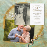 Convite 50º aniversário do Ouro 2 Foto<br><div class="desc">Personalize com sua foto favorita de casamento e seus detalhes especiais de celebração de aniversário de casamento de 50 ouros na tipografia de ouro-chico. O reverso apresenta uma segunda foto do casal feliz agora. Projetado por Thisnotme©</div>