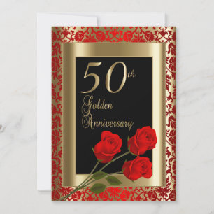Convite 50º aniversário do Ouro com Rosa vermelha