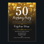 Convite 50º aniversário - Dourado branco preto<br><div class="desc">50º Convite de Aniversário. QUALQUER design preto Elegante,  preto,  branco,  com luzes falsas brilhando no poste de ouro. Aniversário adulto. Apresenta diamantes e fontes de script. Homens ou mulheres convidam no dia. Perfeito para uma festa de aniversário na moda. Envie-me uma mensagem se precisar de mais personalização.</div>