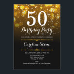 Convite 50º aniversário - Dourado branco preto<br><div class="desc">50º Convite de Aniversário. QUALQUER design preto Elegante,  preto,  branco,  com luzes falsas brilhando no poste de ouro. Aniversário adulto. Apresenta diamantes e fontes de script. Homens ou mulheres convidam no dia. Perfeito para uma festa de aniversário na moda. Envie-me uma mensagem se precisar de mais personalização.</div>