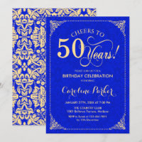 50º aniversário - Dourado Damasco Azul Azul
