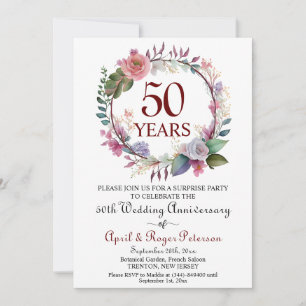 Convite 50º aniversário Dourado de casamento surpresa Flor