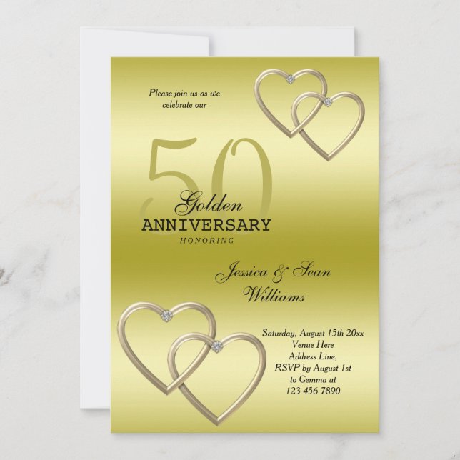 Convite 50º aniversário Dourado do casamento romântico (Frente)