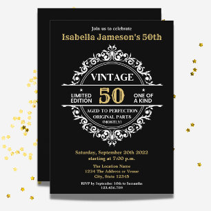 Convite 50º aniversário Dourado e branco da Vintage