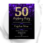 Convite 50º aniversário Dourado roxo<br><div class="desc">50º convite de aniversário. Design púrpura elegante com ouro brilhante. Apresenta na moda diamante, luzes e fontes de script. Homens ou mulheres convidam no dia. Perfeito para uma festa de aniversário adulta na moda. Personalize com seus próprios detalhes. Envie-me uma mensagem se precisar de mais personalização. Impressos convites Zazzle ou...</div>