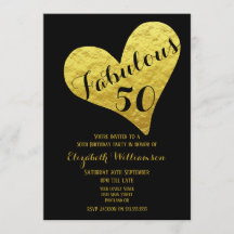 50º aniversário Fabuloso 50 Preto | Faux Dourado H