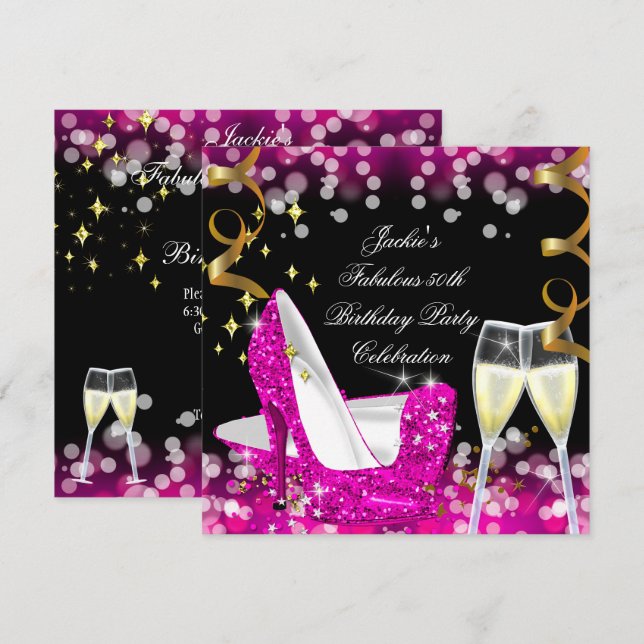 Convite 50º aniversário fabuloso de alta qualidade, cor-de (Frente/Verso)