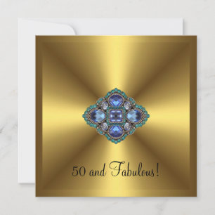 Convite 50º Aniversário Fabuloso Dourado Azul Jóia Elegant