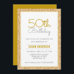 Convite 50º Aniversário Faux Dourada Glitter<br><div class="desc">Este simples,  mas elegante 50º convite da Celebração de Aniversário apresenta uma borda falsa de ouro. O texto personalizado permite adicionar os detalhes do convite.</div>