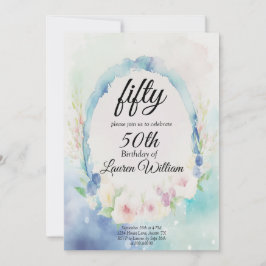 Convite 50º Aniversário Floral Simples Cinquenta Watercolo