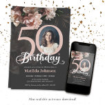 Convite 50º Aniversário Foto Elegante Lush Floral Suave e<br><div class="desc">50.º Aniversário, Foto Elegante Lush Floral Suave, Rosa. Um belo e elegante convite para o design floral, que apresenta lindas e suaves flores rosa. Este design permite adicionar uma foto da pessoa de aniversário e todos os detalhes são totalmente personalizáveis. Precisa de ajuda com este modelo? Entre em contato com...</div>