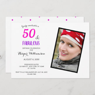 Convite 50º aniversário Foto rosa Púrpura e Elegante