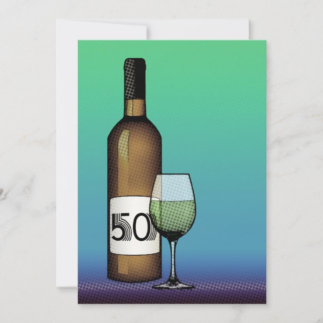 Convite 50º aniversário : garrafa de vinho e copo (Frente)