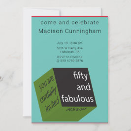 Convite 50º Aniversário Geométrico Cubo TEAL