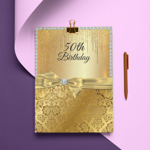 Convite 50º Aniversário Glitter Metálico Dourado