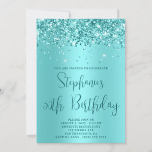 Convite 50º Aniversário Glittery Pale Aqua Teal