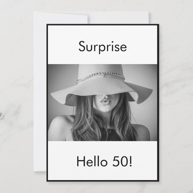 Convite 50º aniversário Imagem Branca Preta Surpresa Elega (Frente)
