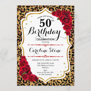 Convite 50º aniversário - Impressão Dourada sobre Leopardo
