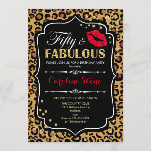 Convite 50º aniversário - Impressão Leopardo 50º e Fabulos
