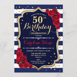 Convite 50º aniversário - Marinhos brancas e Rosas vermelh