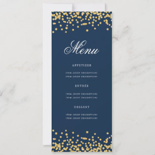 Convite 50º Aniversário Menu Confetti Marinho Dourado Azul