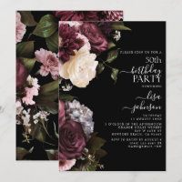 50º Aniversário Moderno Dark Moody Burgundy Floral