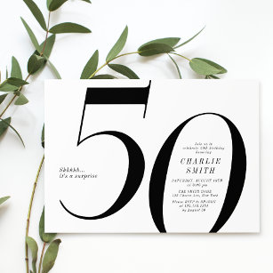 Convite 50º aniversário moderno minimalista preto e branco