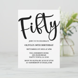 Convite 50º aniversário moderno preto e branco