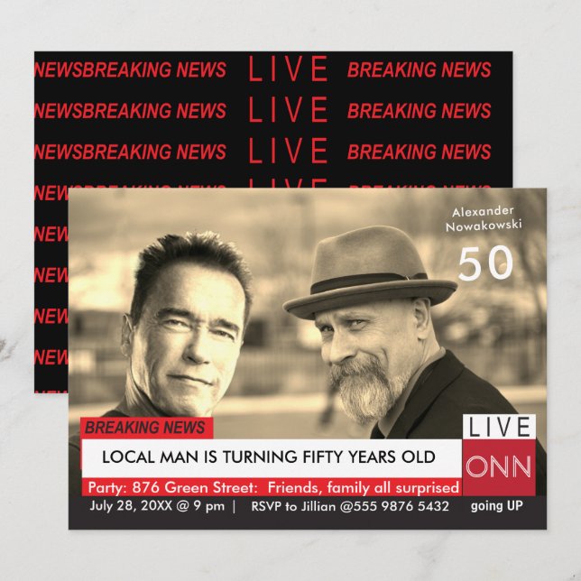 Convite 50º Aniversário Notícias Engraçadas da TV Arnold S (Frente/Verso)