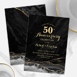 Convite 50º Aniversário Ouro Preto<br><div class="desc">Convite de 50º aniversário mármore ouro preto. Design formal elegante com fundo de mármore ágata,  dourado brilhante falso e tipografia em letra cursiva. Cartão de convite moderno perfeito para uma celebração de aniversário de casamento sofisticada. Convites Zazzle impressos ou modelo digital para impressão instantânea.</div>