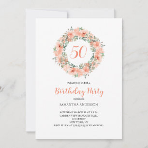 Convite 50º Aniversário Peach Floral Watercolor