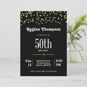 Convite 50º aniversário personalizável com brilho Dourado