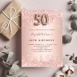 Convite 50º Aniversário - pingos de rosa dourado<br><div class="desc">Um convite moderno, na moda e glamouroso para a 50ª festa de aniversário. Um fundo rosa de ouro falso com pingos, pintura com pingos. O nome é escrito com um moderno e escuro, rosa dourado, escrito com letra de estilo manuscrito. Personalize e adicione os detalhes da sua festa. O número...</div>