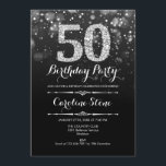 Convite 50º aniversário - Prata Negra<br><div class="desc">50º Convite de Aniversário. Design branco preto elegante com prata brilhante falso. Aniversário adulto. Apresenta diamantes e fontes de script. Homens ou mulheres convidam no dia. Perfeito para uma festa de aniversário na moda. Envie-me uma mensagem se precisar de mais personalização.</div>
