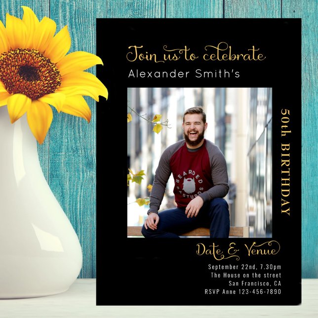 Convite 50º aniversário preto (Criador carregado)