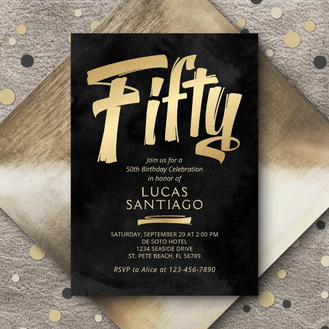 Convite 50º aniversário preto Dourado (Criador carregado)